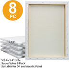 FIXSMITH Stretched White Blank Canvas - 12 x 16 Inch, Bulk Pack of 8, Primed, 100% Cotton, 5/8 Inch Profile of Super Value Pack for Acrylics,Oils & Other Painting Media.
