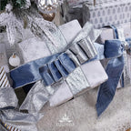 Dusty Blue Velvet Wired Ribbon with Glitter Back 2.5 Inch Blue and Silver Christmas Ribbon Wired Ribbon for Christmas Tree, Gift Wrapping, Mantel, Wreaths Supplies, Topper Bows (10 Yards)