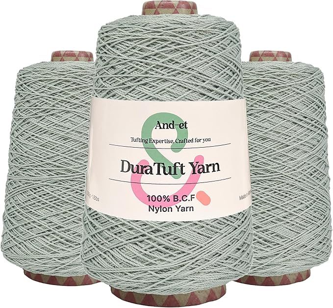 And-et DuraTuft Yarn 45 Vibrant Colors Tufting Nylon Yarn Pack - Ideal for Crochet, Craft Projects -100% B.C.F. - 3 Cones x 1.66lbs -180yards -Perfect for Rug Weaving and Knitting (42 Light Grey)