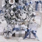 Dusty Blue Velvet Wired Ribbon with Glitter Back 2.5 Inch Blue and Silver Christmas Ribbon Wired Ribbon for Christmas Tree, Gift Wrapping, Mantel, Wreaths Supplies, Topper Bows (10 Yards)