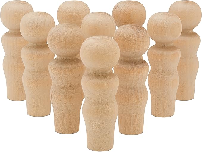 Wooden Peg Dolls Unfinished 2-1/4", Mom Shape, Pack of 25 Wooden People Pegs for Crafts and Small World Play