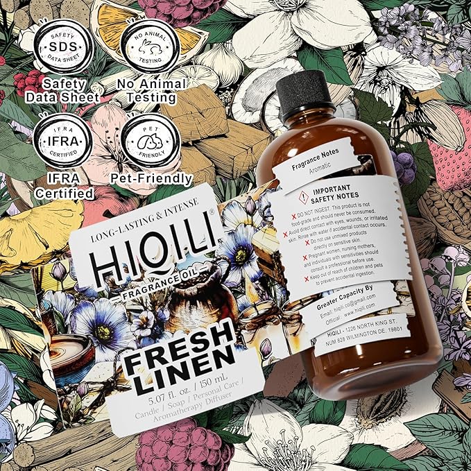 HIQILI Fresh Linen Fragrance Oil for Candle & Room Spray Making, Add to Dryer Balls, Freshie Scents for Essential Oil Diffuser - 5.07 Fl Oz