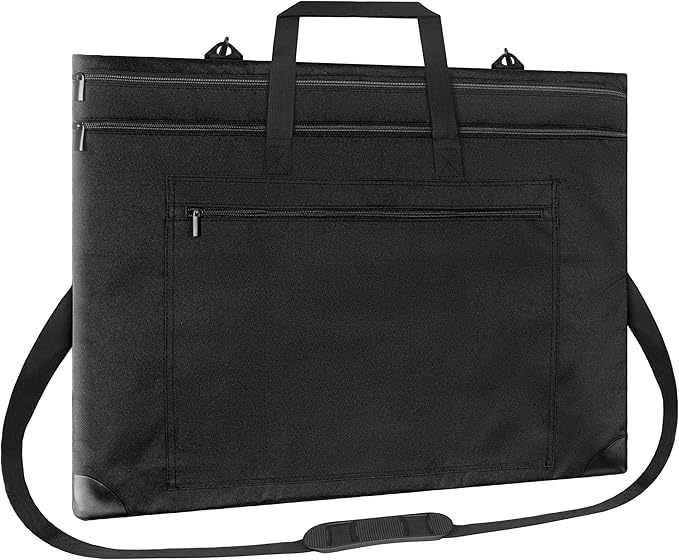 ZKOO Light Weight Art Portfolio Bag, 24x36 Artist Canvas Case with Detachable Shoulder Strap, Leather Corners, Art Portfolio Case for Artwork, Poster, Sketching, and Drawing (24" x 36" Black)