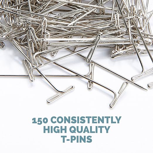 KnitIQ Strong Stainless Steel T-Pins for Blocking Knitting, Crochet & Sewing Projects | 150 Units, 1.5 Inch Pin Needles | Comes with Hinged Reusable Tin (Classic Design)