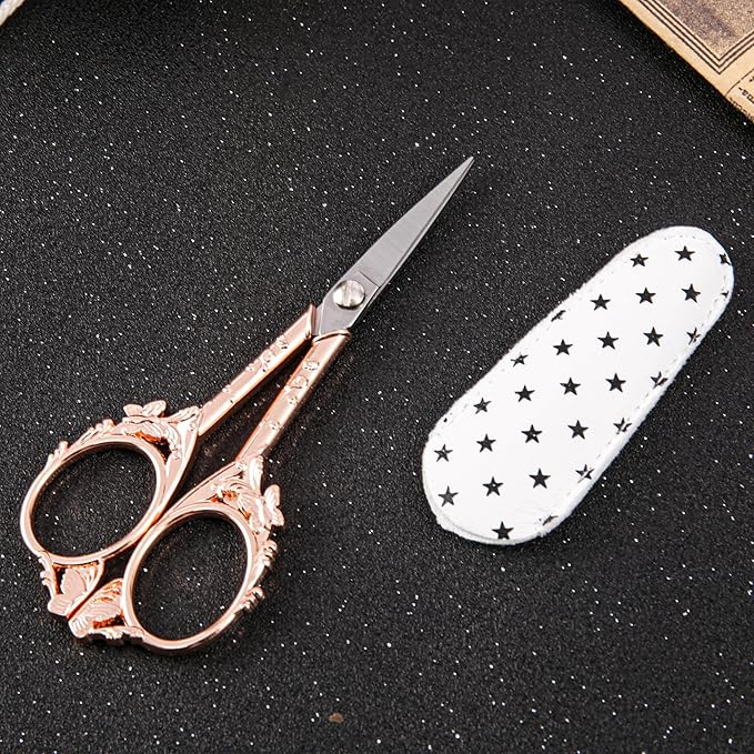 Rose Gold Crochet Scissors Kit with Cover - Comfortable Handles, Sharp Tips - Precision Scissors for Crafting, Sewing,embroidery