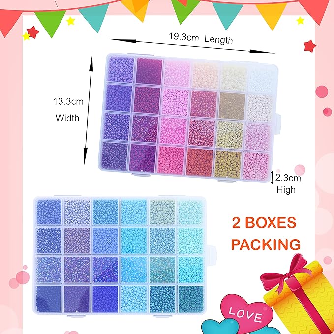 LEECOON 15800+pcs Size 8/0, 3mm Glass Seed Beads for Bracelet Jewelry Making, Small Beads 48 Colors Assortments Kit for Making Necklace Earring with Alphabet Beads Charms Pendants