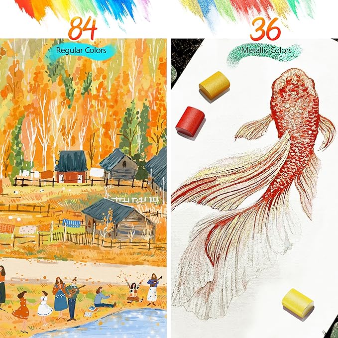 100 Colors Watercolor Paint Set with 4 Brushes, Portable Travel Water Color Kit with Carrying Case, Palette and Accessories, Art Supplies Gift for Artists Adults Painters Beginners