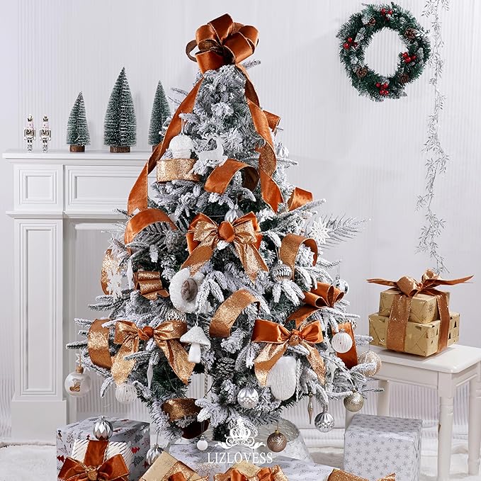 Copper Velvet Wired Ribbon with Glitter Back 2.5 Inch Copper Christmas Ribbon Wired Reversible Ribbon for Christmas Tree, Gift Wrapping, Crafts, Wreaths Supplies, Topper Bows (10 Yards)