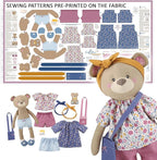 kullaloo - Sewing Kit for Kids & Beginners - Cut & Sew Fabric Panel – Sewing Patterns Pre-Printed on The Fabric - DIY Rag Doll Kit with Clothes - Betsy Bear Sewing Project - Incl. Video Instructions