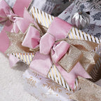 Pink Velvet Wired Ribbon with Glitter Back 2.5 Inch Pink and Gold Christmas Ribbon Wired Ribbon for Christmas Tree, Gift Wrapping, Mantel, Wreaths Supplies, Topper Bows (10 Yards)