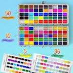 100 Colors Watercolor Paint Set with 4 Brushes, Portable Travel Water Color Kit with Carrying Case, Palette and Accessories, Art Supplies Gift for Artists Adults Painters Beginners