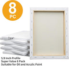 FIXSMITH Stretched White Blank Canvas - 9x12 Inch, Bulk Pack of 8, Primed,100% Cotton, 5/8 Inch Profile of Super Value Pack for Acrylics,Oils & Other Painting Media.