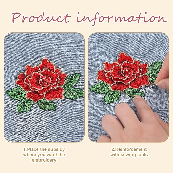 5pcs Rose Flower Embroidered Patches Floral Appliques Embellishments Clothing Accessories Sew on Crafts Repairing Arts Sew Making Sewing Patches for DIY Jeans Dress Bag