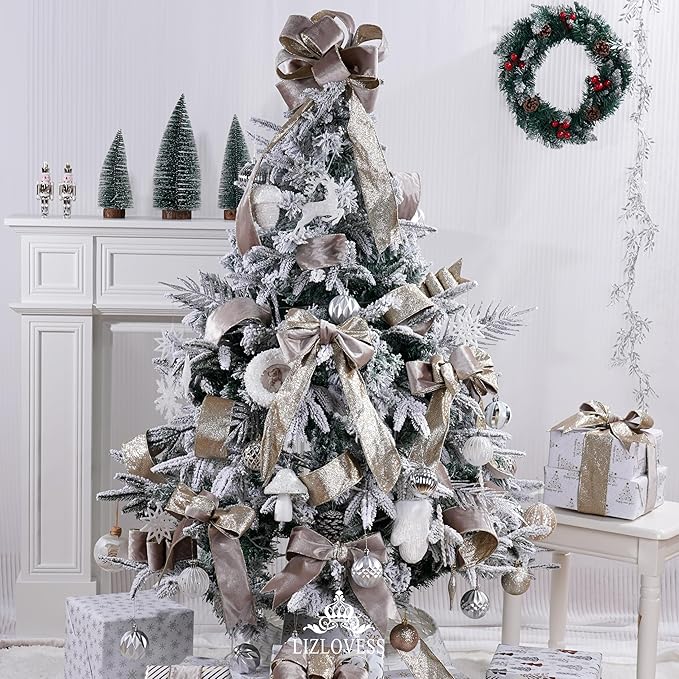 Taupe Velvet Wired Ribbon with Glitter Back 2.5 Inch Camel and Gold Christmas Ribbon Wired Taupe Ribbon for Christmas Tree, Gift Wrapping, Mantel, Wreaths Supplies, Topper Bows (10 Yards)