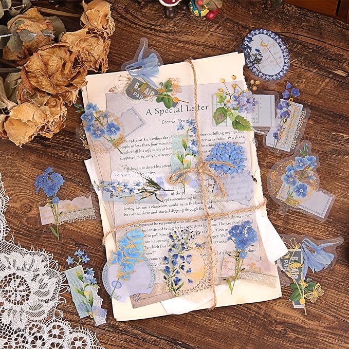 Dizdkizd Die Cut Gold Foil Floral Stickers (180 Pieces), Transparent Aesthetics Sticker Set Vintage Flower Decals for Scrapbooking Card Making Journaling Paper Crafting