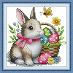 Threadhaven Counted Cross-Stitch Kit 14CT Aida Fabric with Threads, Needles & Guide | Animal Sewing Pattern Embroidery Kit for Adults | Premium DIY Craft Kit- Easter Egg Bunny 7.5''×7.5''
