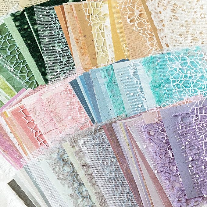 156 Sheets Textured Paper and Mesh Fabric Kit，6 Pack Scrap Book Paper with 5 Buttons for Scrapbook Embellishments,Mixed