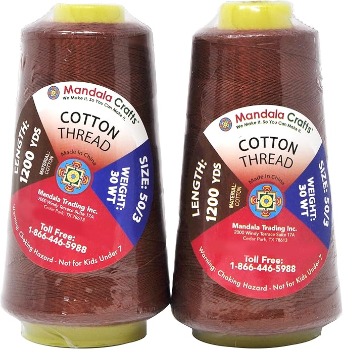 Mandala Crafts Brown Thread Cones for Machine and Hand Quilting - 2400 Yds 50 WT Multiple Purpose Mercerized 100% Cotton Threads for Sewing Machine Serger Embroidery