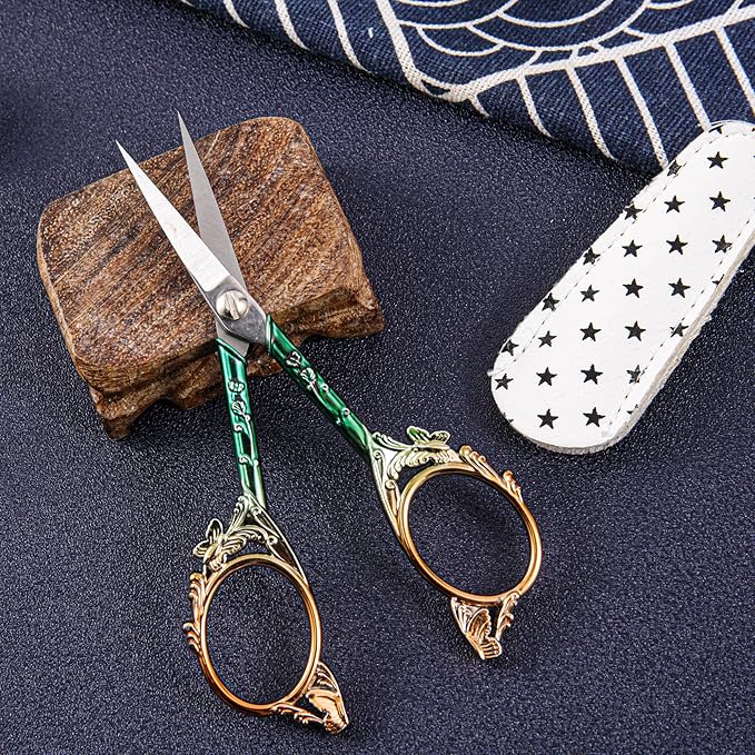 Premium Small Craft Scissors with Beautiful Butterfly Decos - Comfortable Handles and Sharp Tips for Crochet, Embroidery, and Sewing - Includes Protective Cover