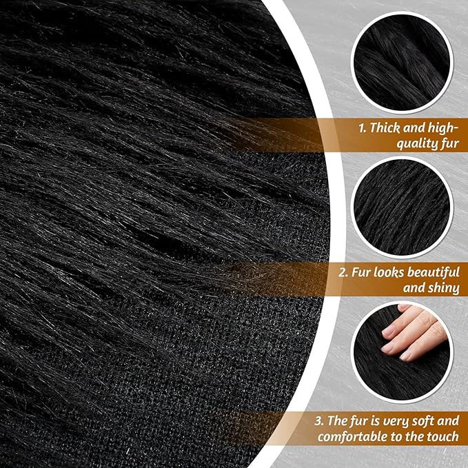 Tatuo 60 x 18 Inch Black Faux Fur Fabric Halloween Fluffy Fuzzy Craft Fake Fur Cuts Shaggy Synthetic Plush Patch Sewing DIY Winter Christmas Costume Gnome Beard Miniature Dolls Rugs Mats Gift