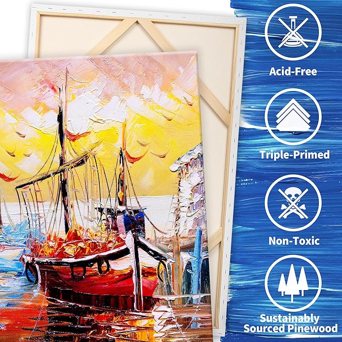 FIXSMITH Stretched Canvas for Painting 24x36 Inch, 2 Pack,Primed Large Canvas,100% Cotton,5/8 Inch Profile of Super Value Pack for Acrylics,Oils & Other Painting Media