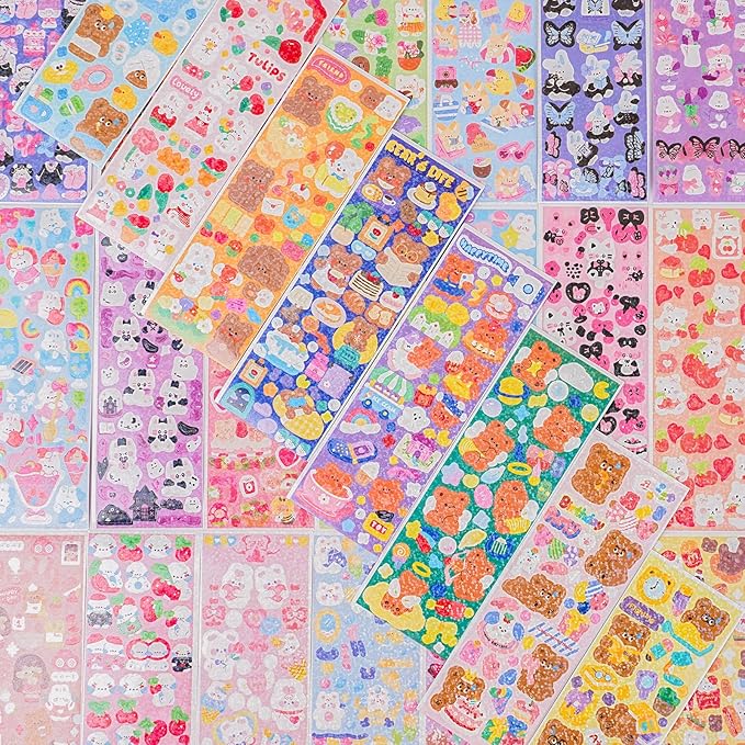 60 Sheets Korean Deco Stickers Kpop Photocard Stickers Decorative Stickers Ribbon Heart Cute Butterfly Stickers for Scrapbooking Photocards Binder Art Crafts Journaling