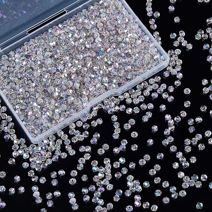 1200PCS 3mm Bicone Crystal Glass Beads for Jewelry Making, Sparkling Mini Beads for Suncatchers, DIY Bracelets & Craft Projects (AB Phantom Purple)