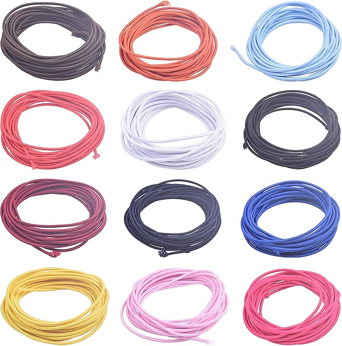 KONMAY 60 Yards 2.5mm Mixed Elastic Stretchy String Shock Cord Braided Elastic Band Rubber Rope Jewelry Cord