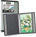 Dunwell 12x18 Art Portfolio Binder with Mounting Paper (Silver), Large Portfolio Folder for Artwork Storage, 24 Clear Sleeves Display 48 Pages, Acid-Free Poly 12 x 18 Presentation Book