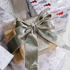 Sage Green Velvet Wired Ribbon with Glitter Back 2.5 Inch Green and Gold Christmas Ribbon Wired Ribbon for Christmas Tree, Gift Wrapping, Crafts, Wreaths Supplies, Topper Bows (10 Yards)