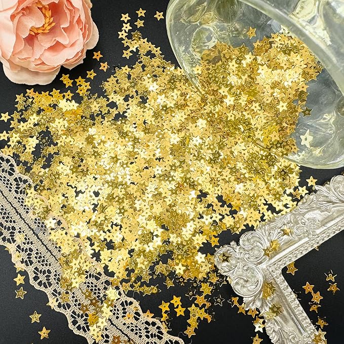 10 Grams 5mm/0.2" Gold Tiny Star Sew on Sequins Mini Hollow Star Sequins Embroidery Sequin with Holes DIY Loose Sequin for Sewing Dolls Jewelry Making Crafts