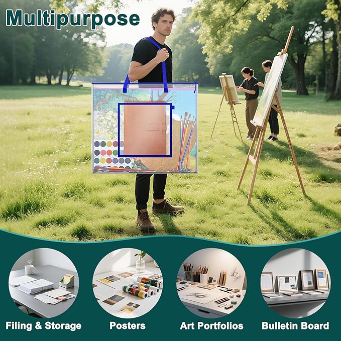 Large Poster Storage Bag, 25" x 19" Art Portfolio Bag with Pocket for Poster, Cutting Mats, Scrapbook, Keepsake - Waterproof Art Bag for Classroom Home Office Outdoor