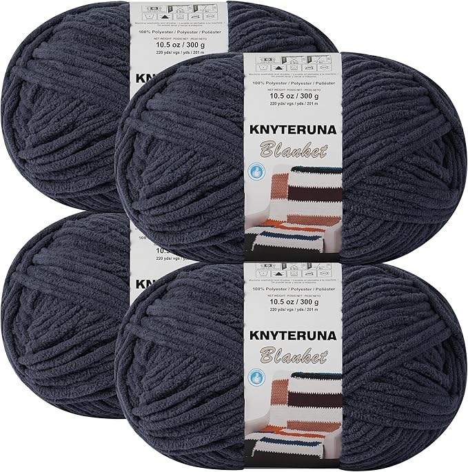 #6 Super Bulky Blanket Yarn for Crocheting - 4 Skeins(Each 10.5oz/300g, 220yds/201m), Chunky Chenille Thick Plush Big Soft Yarn for Crocheting Knitting Blankets, Charcoal Grey