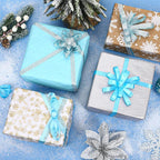 DECYOOL Winter Ribbons, 4 Rolls 100 Yards Christmas Satin Ribbons for Gift Wrapping, 10mm Wide Xmas Winter Holiday Craft Ribbon for DIY Crafts and Christmas Tree Wreaths Decoration (Blue, Silver)