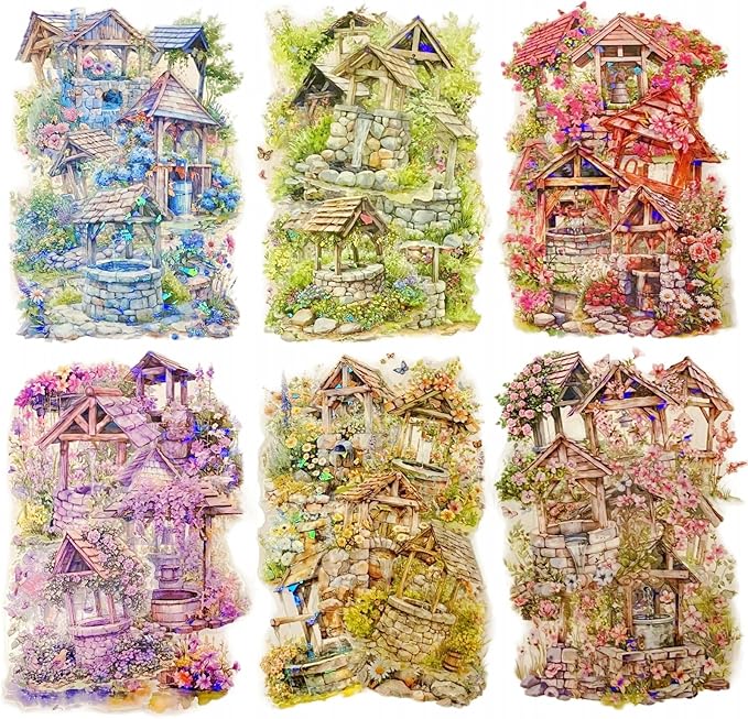 60Pcs The Well of Wishes Series PET Scrapbook Stickers, Flowers Bloom Story Stickers Kit for Scrapbooking, Junk Journal Ephemera, DIY Crafts Waterproof Journaling Supplies
