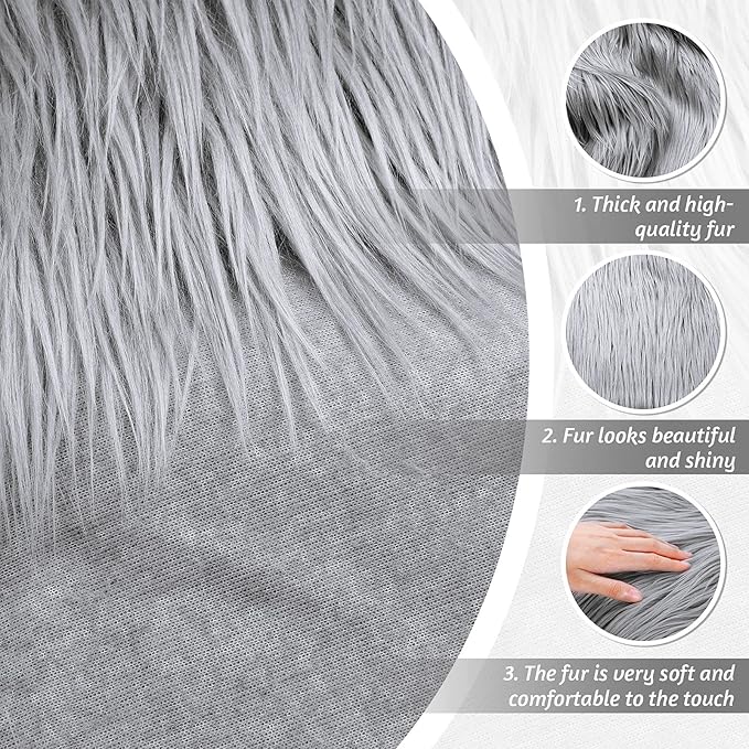 Tatuo 60 x 18 Inch Platinum Grey Faux Fur Fabric Christmas Fluffy Fuzzy Craft Fake Fur Cuts Shaggy Synthetic Plush Patch Sewing DIY Winter Halloween Costume Gnome Beard Miniature Dolls Rugs Mats Gift