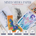 Wanderings Thick Handmade Watercolor Paper with Deckled Edge - 9x12-500GSM Premium White Cold-Pressed Textured Mixed Media Paper Made with Recycled Cotton - 15 Loose Leaf Sheets