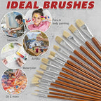 DUGATO Artist Paint Brush Set (15pc) - Short Handle Hog Bristle Brushes for Oil, Acrylic, Gouache, Watercolor - Includes Pop-Up Case, Palette Knife & Sponges - Professional Art Supplies