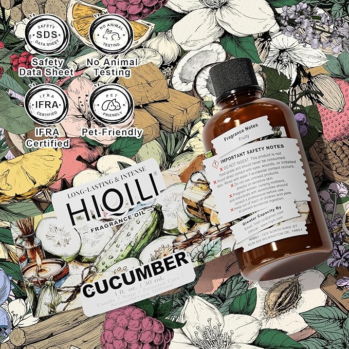 HIQILI Cucumber Fragrance Oil for Diffuser Use, Fresh Scents for DIY Soap, Body Spray, Candle Supplies for Candle Making - 1 Fl Oz