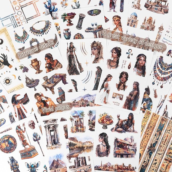 Dizdkizd Egyptian Vacation Stickers for Scrapbooking, 182 Pre-Cut Witch Magic Sticker Ethnic Stickers Book for Junk Journals, Themed Albums, Collage, Journaling Supplies Kit