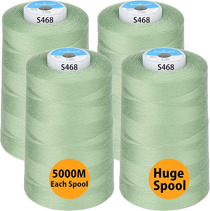 Simthread All Purpose Sewing Thread from 100% Spun Polyester for Serger, Overlock, Merrow, Quilting Sewing 4 Big Cones of 5000M (5500 Yards) Each - 40S/2 Kiwi