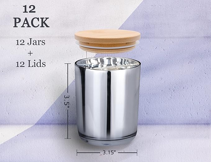 Aroparc Bulk Candle Jars with Lids, 12 Pack 10oz Electroplated Rounded Bottom Edge Candle Container Tumbler Jar for Candle Making Candle Tins Candle Making Supplies (Grey)
