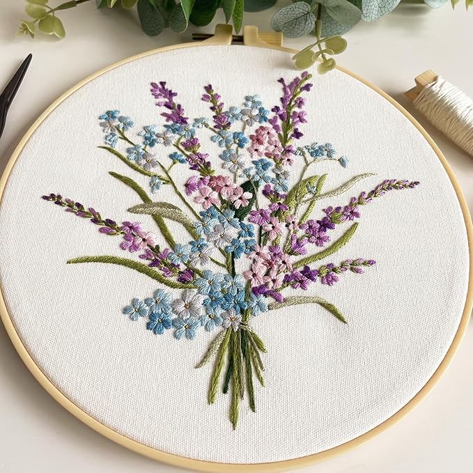Myfelicity Embroidery Kit, 4 Flower Pattern Embroidery Set with 4 Patterns and 2 Hoops, Adult and Beginner Needlepoint Kit with Embroidery Floss, Needles, Cotton Fabric and Instructions…