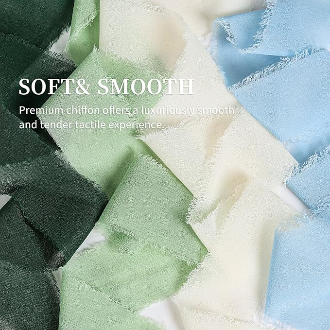 3 Rolls Cream White Handmade Fringe Chiffon Ribbon 1.5" x 7Yd Silk-Like Colorful Rustic Ribbon for Bouquets Wrapping Decor Wedding Invitation Accessories
