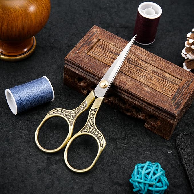 Small Craft scissors-5 Inch Vintage Precision Scissors-Ultra Sharp Blade Shears,scotch scissors for Office Home School Sewing Fabric Craft Hair trimming,Facial,Beard,Eyebrow (Bronze)…