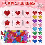 1000 Pcs Foam Stickers Glitter Shape Stickers Colorful Heart Stars Sticker Self Adhesive Geometric Sticker for Kids Crafts Supplies Preschool DIY Art Project Scrapbooking Home Decor(Heart & Star)