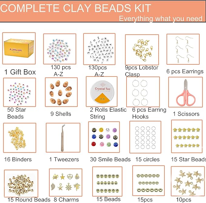 XJRLUK Clay Beads Bracelet Making Kit, 6 Boxes 20000+ PCS 144 Colors Polymer Flat HEISHI Beads Kit for Jewelry Making, Crafts Gift for Christmas Party Gift Craft kit