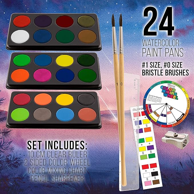 U.S. Art Supply 162-Piece Mega Wood Box Artist Kit with Painting, Drawing & Art Supplies for Adults - 24 Each (Watercolors, Oil Pastels, Pencils), 60 Crayons & 2 Brushes - Art Kit for Adults, Gift Set