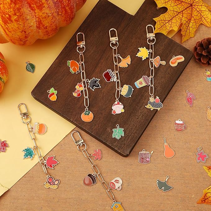 AUGSUN 189Pcs Fall Keychain Making Kit, Autumn Charm Jewelry Chain Making Crafts, 60 Thanksgiving Charms 12 Keychain Clips Hooks 15 Extender Chains 100 Jump Ring and Jewelry Plier for Holiday Gifts