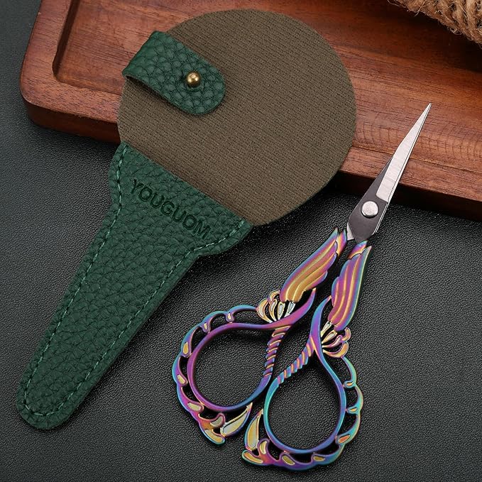 Embroidery Scissors W/Cover Sharp Tip Sewing Crafting Scissor for Needlework Threading Craft Artwork DIY Tools, Vintage Rainbow Mini Shears